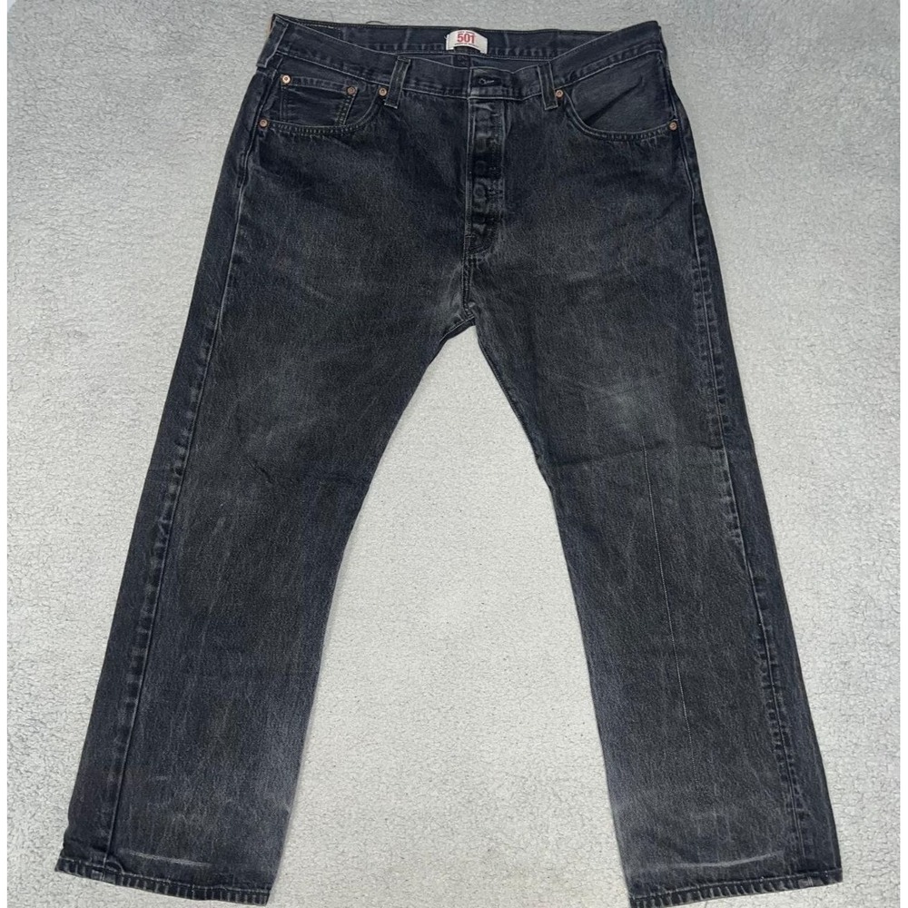 VTG Levi's 501XX Batwing Jeans Men 40x30 (38x28) Black Denim Button Fly Distress